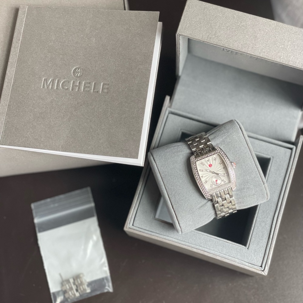 MICHELE Deco Mid Diamond Chronograph Watch 0.74ct MOP Dial Stainless Steel